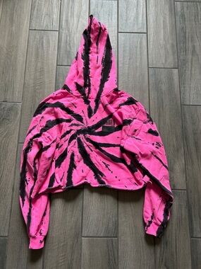 Barcode Pink and Black Tie-Dye Cropped Hoodie